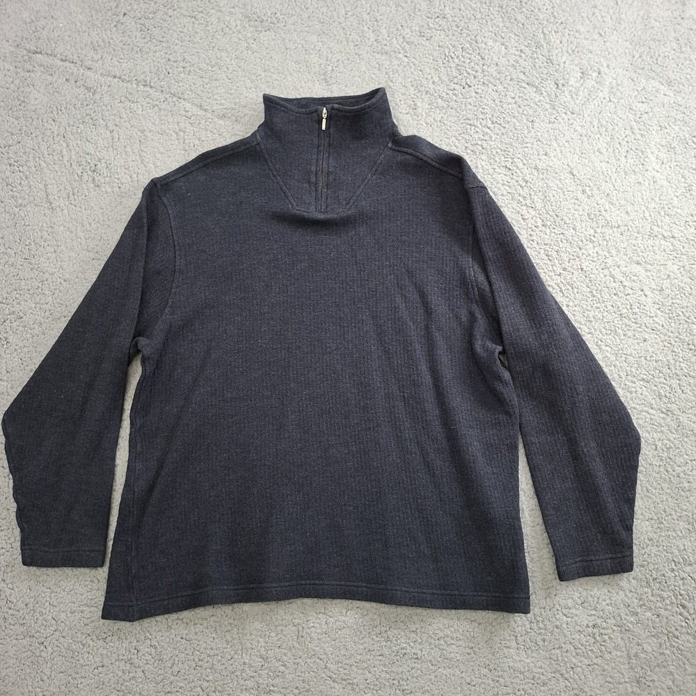 Perry Ellis Sweater Mens XL Classic Gray Wool Blend 1/4 Zip Preppy Ribbed‎ Cozy